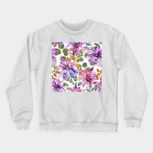 Tropical Star Magnolia flowers and leaves watercolor seamless pattern. Exotic Magnolia Stellata botanical print. Vibrant floral composition Crewneck Sweatshirt